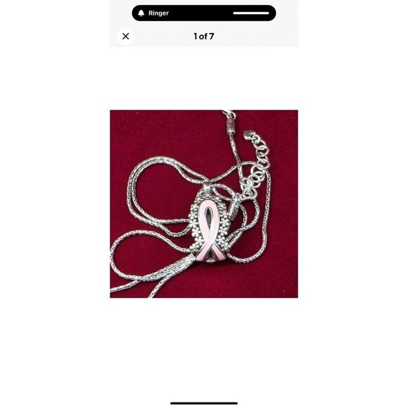 Brighton Pink Ribbon Lanyard Necklace 36" Silver Crystal Pendant Badge Holder - Picture 5 of 5